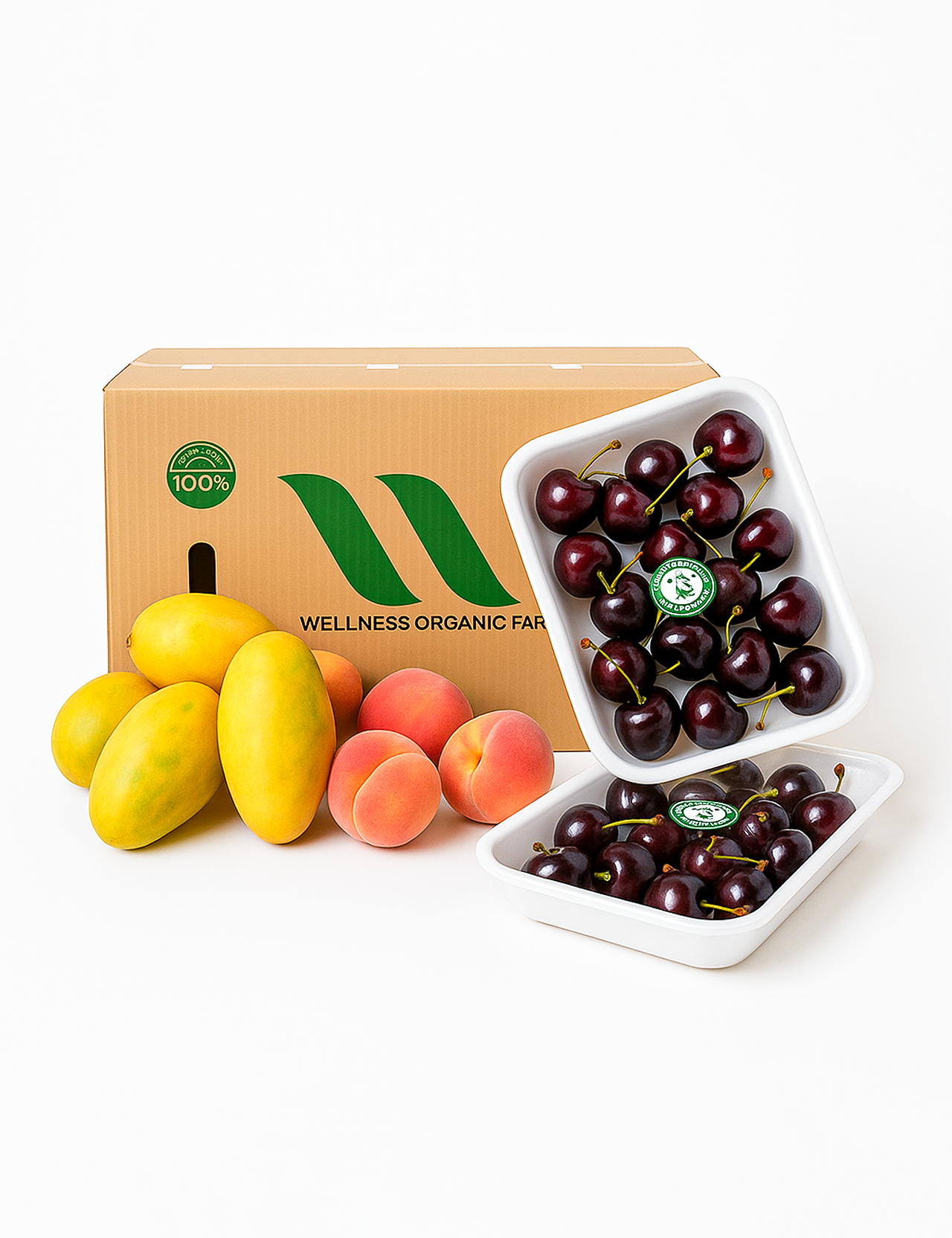 Organic CSA Fruit Box - 2.5kg Sindhri Mango, 2kg Peach, 500 grams Cherries